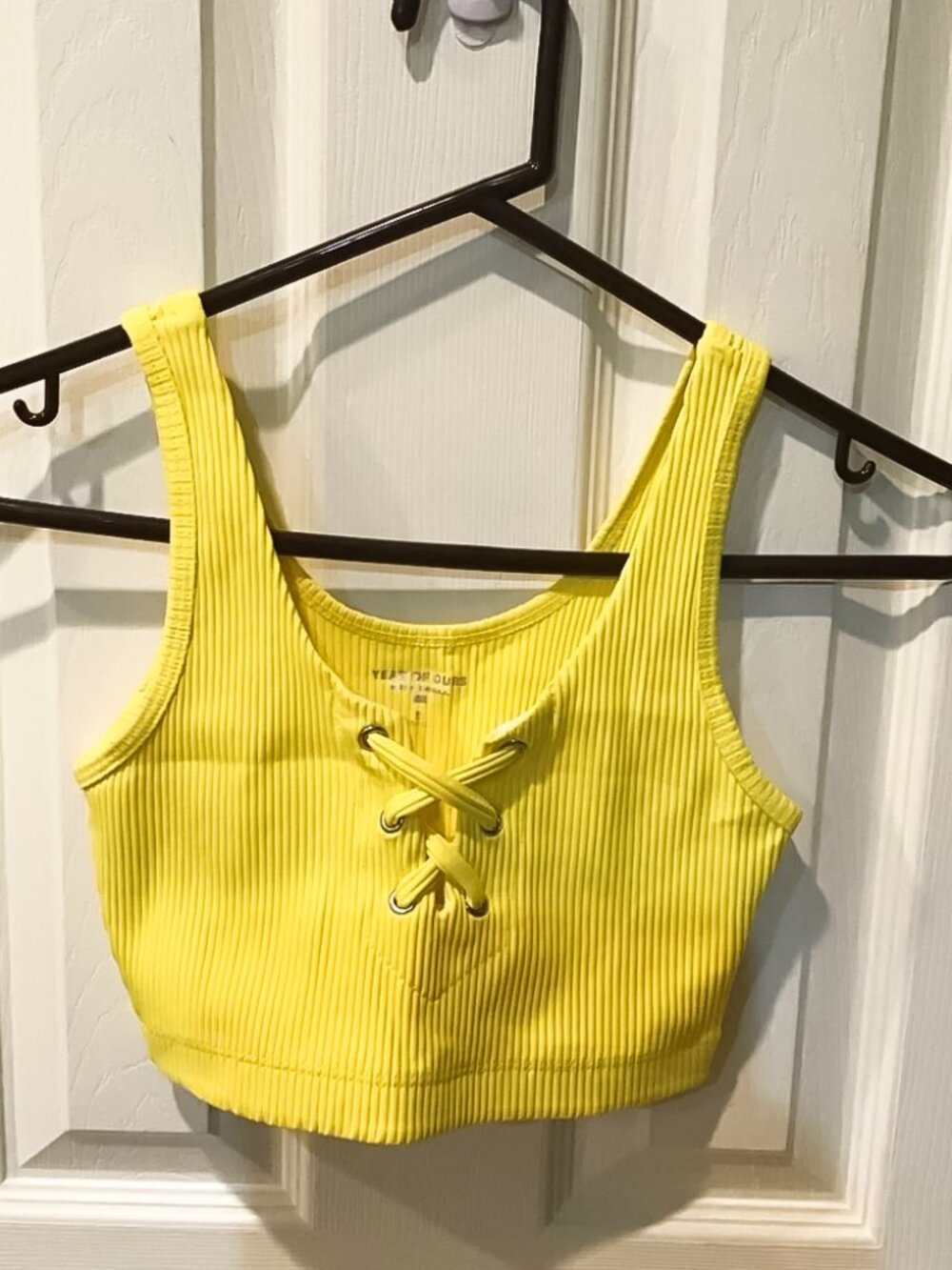 Year of Ours Yellow Ribbed Lace-Up Crop Top